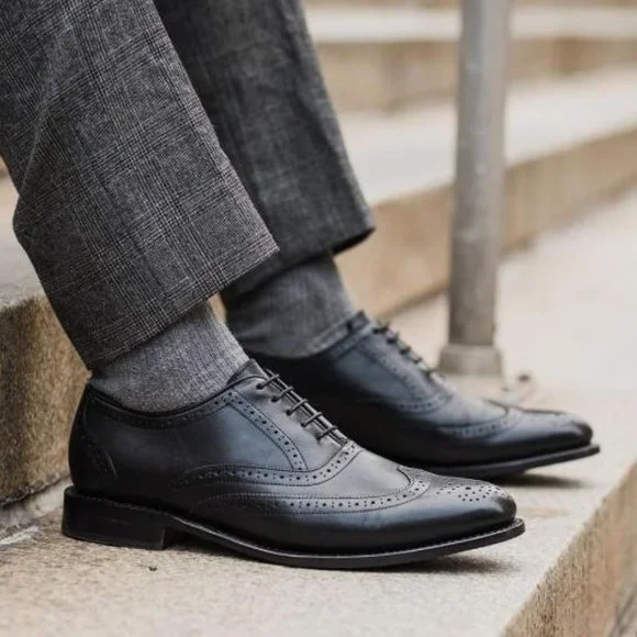 Aviator Wing Tip Shoes Black Spinner Black Shoes Narrow Width LIFT